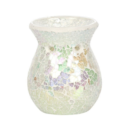 Small White Iridescent Crackle Oil Burner - Scents & Gifts UK