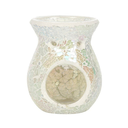 Small White Iridescent Crackle Oil Burner - Scents & Gifts UK