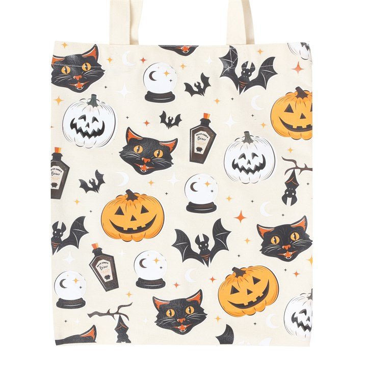 Spooky Cat and Pumpkin Print Polycotton Tote Bag - Scents & Gifts UK