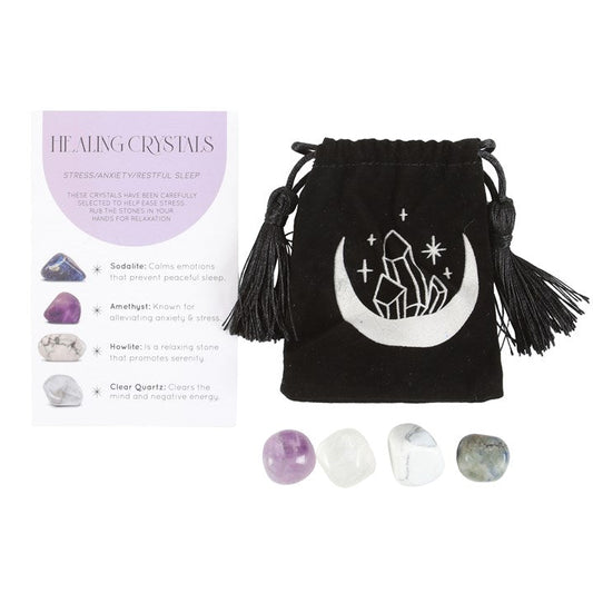 Stress Healing Crystal Set with Moon Trinket Dish - Scents & Gifts UK