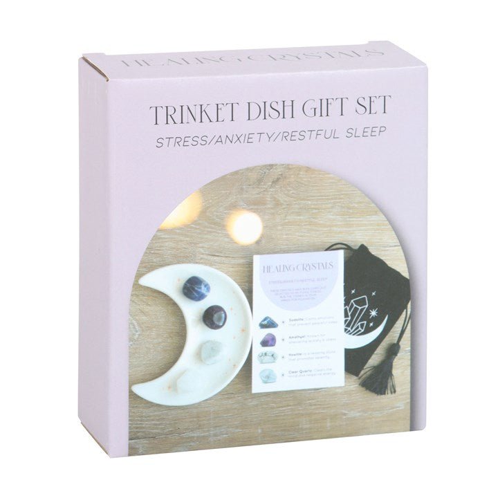 Stress Healing Crystal Set with Moon Trinket Dish - Scents & Gifts UK