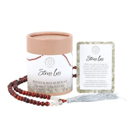 Stress Less Rosewood & Clear Quartz Mallah Necklace - Scents & Gifts UK