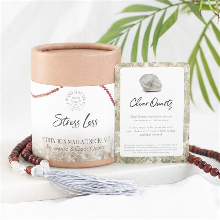 Stress Less Rosewood & Clear Quartz Mallah Necklace - Scents & Gifts UK
