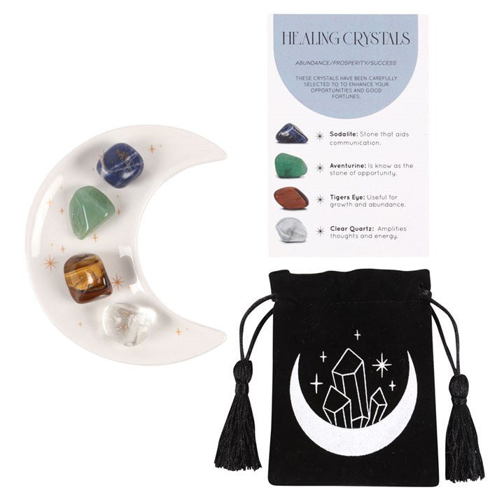 Success Healing Crystal Set with Moon Trinket Dish - Scents & Gifts UK