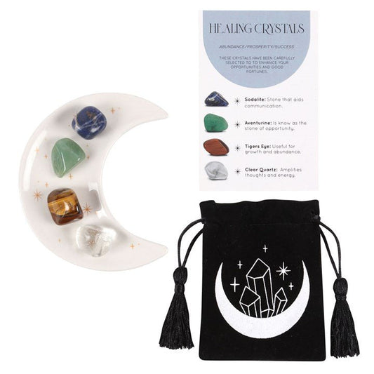 Success Healing Crystal Set with Moon Trinket Dish - Scents & Gifts UK
