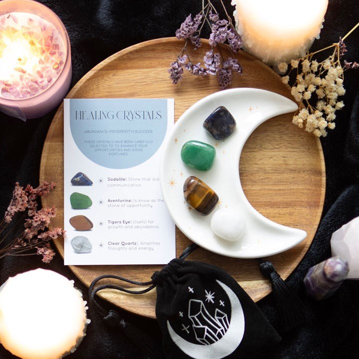 Success Healing Crystal Set with Moon Trinket Dish - Scents & Gifts UK