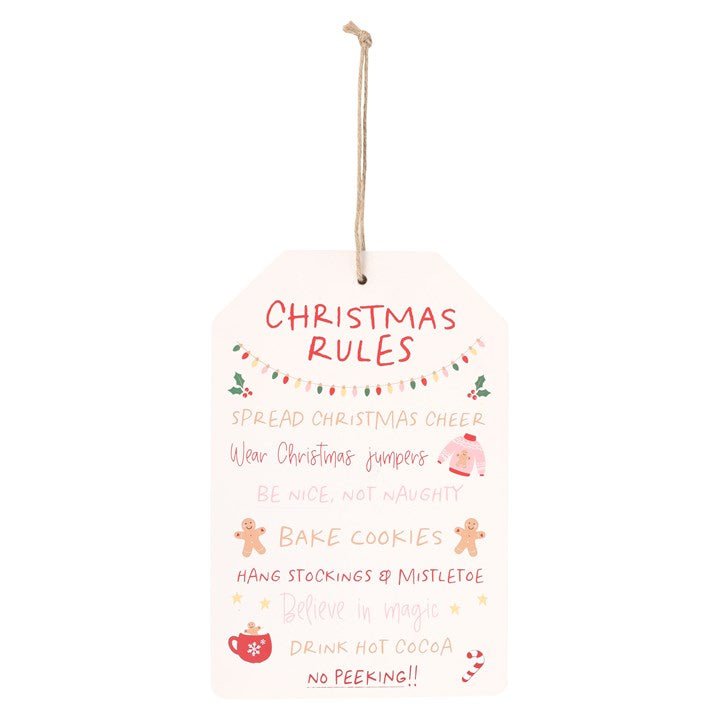 Sugarplum Fun Christmas Rules Hanging Sign - Scents & Gifts UK