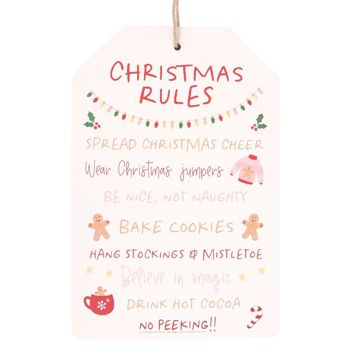 Sugarplum Fun Christmas Rules Hanging Sign - Scents & Gifts UK