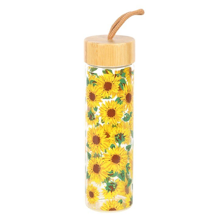 Sunflower Print Glass Water Bottle - Scents & Gifts UK