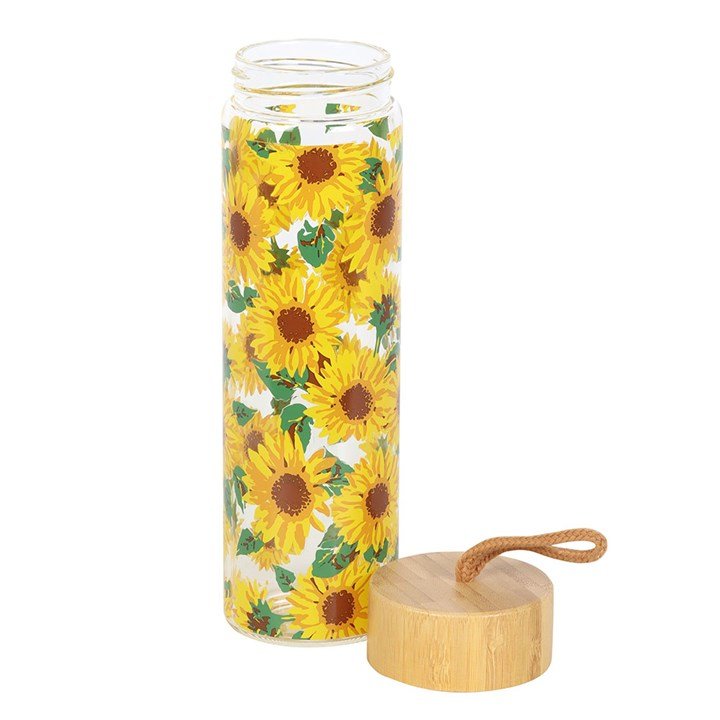 Sunflower Print Glass Water Bottle - Scents & Gifts UK