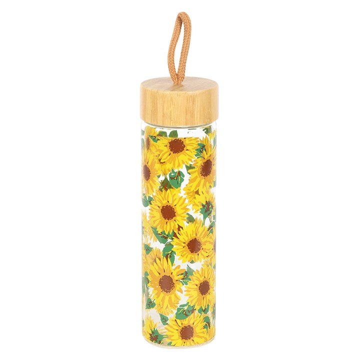 Sunflower Print Glass Water Bottle - Scents & Gifts UK