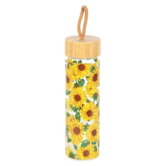 Sunflower Print Glass Water Bottle - Scents & Gifts UK