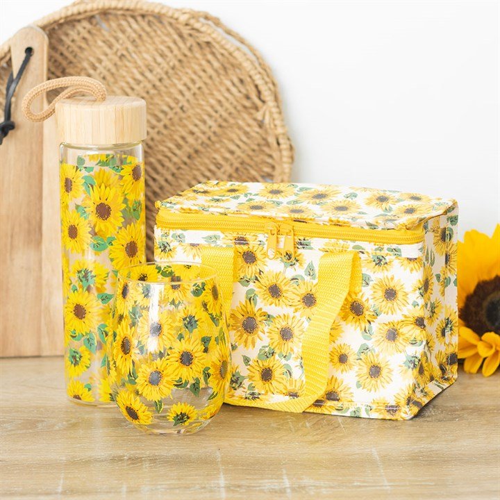 Sunflower Print Glass Water Bottle - Scents & Gifts UK