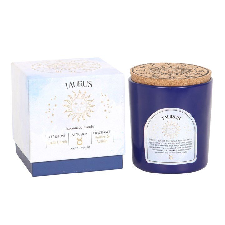Taurus Amber & Vanilla Gemstone Zodiac Candle - Scents & Gifts UK