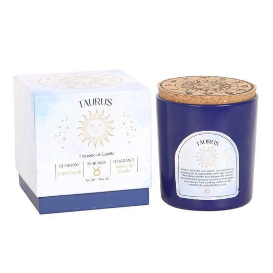 Taurus Amber & Vanilla Gemstone Zodiac Candle - Scents & Gifts UK