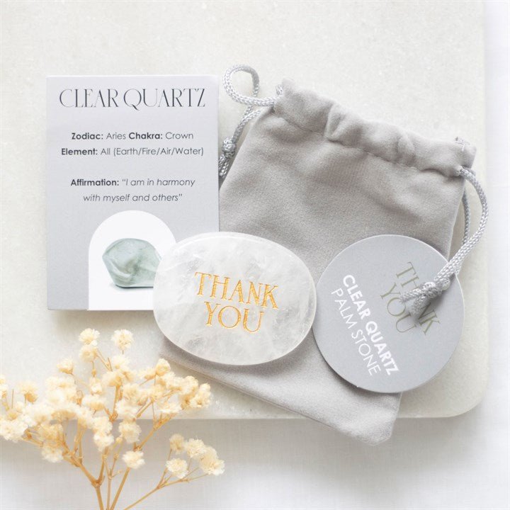 Thank You Clear Quartz Crystal Palm Stone - Scents & Gifts UK