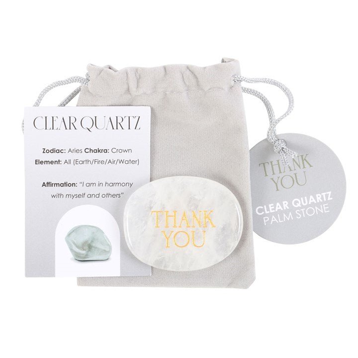 Thank You Clear Quartz Crystal Palm Stone - Scents & Gifts UK