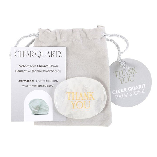 Thank You Clear Quartz Crystal Palm Stone - Scents & Gifts UK