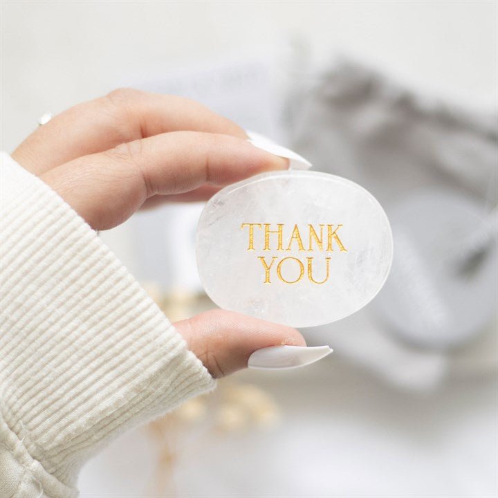 Thank You Clear Quartz Crystal Palm Stone - Scents & Gifts UK
