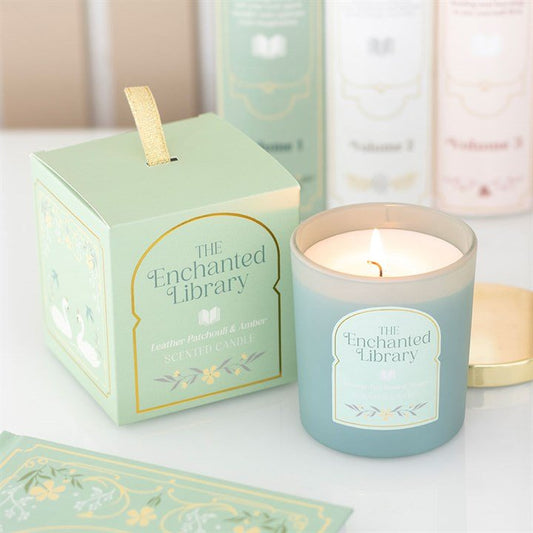 The Enchanted Library Leather, Patchouli & Amber Candle - Scents & Gifts UK