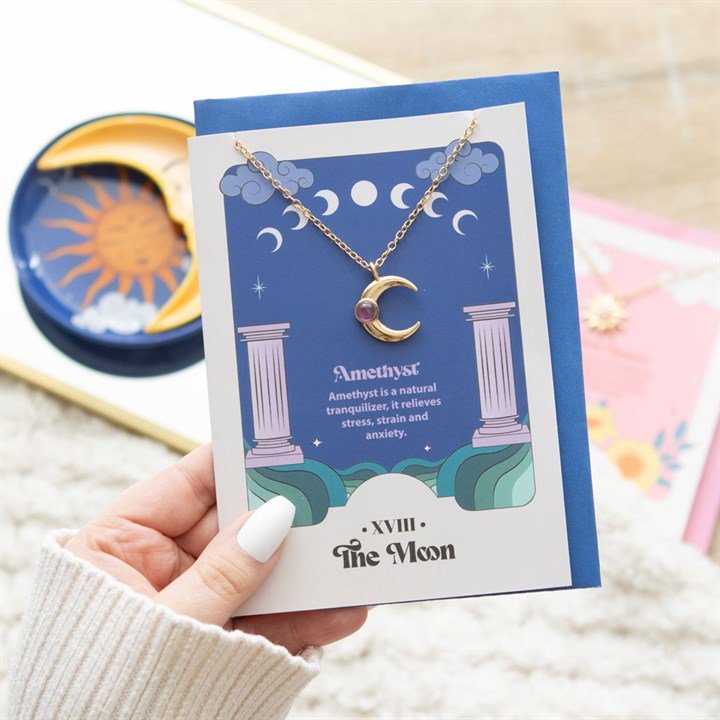 The Moon Celestial Amethyst Necklace Card - Scents & Gifts UK