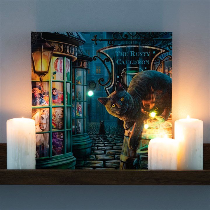 The Rusty Cauldron Light Up Canvas Plaque by Lisa Parker - Scents & Gifts UK