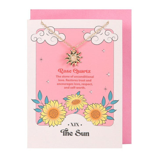 The Sun Celestial Rose Quartz Necklace Card - Scents & Gifts UK