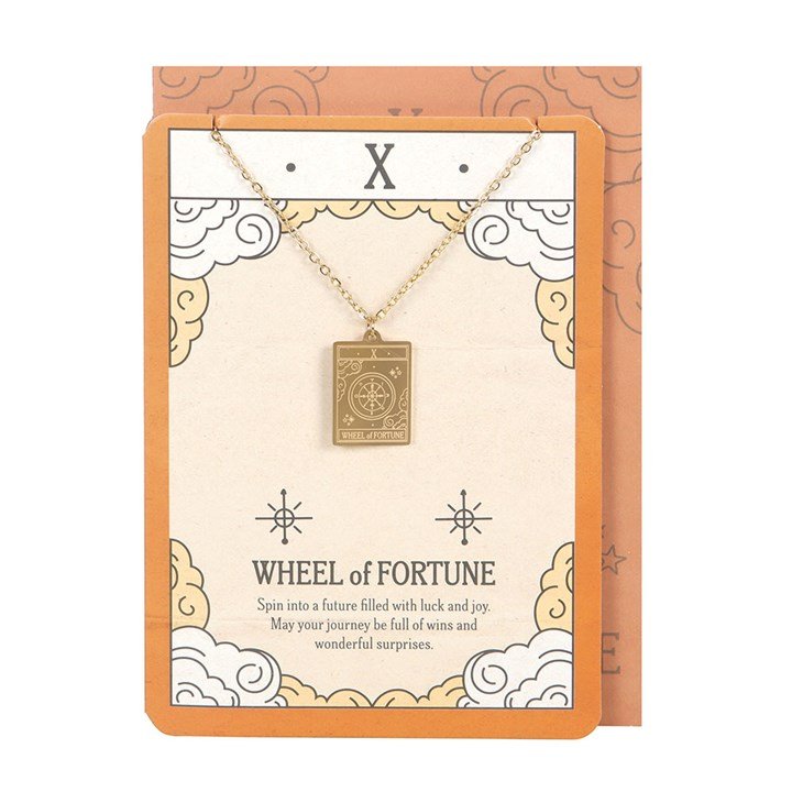 The Wheel of Fortune Vintage Tarot Necklace on Greeting Card - Scents & Gifts UK