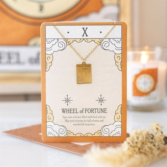 The Wheel of Fortune Vintage Tarot Necklace on Greeting Card - Scents & Gifts UK