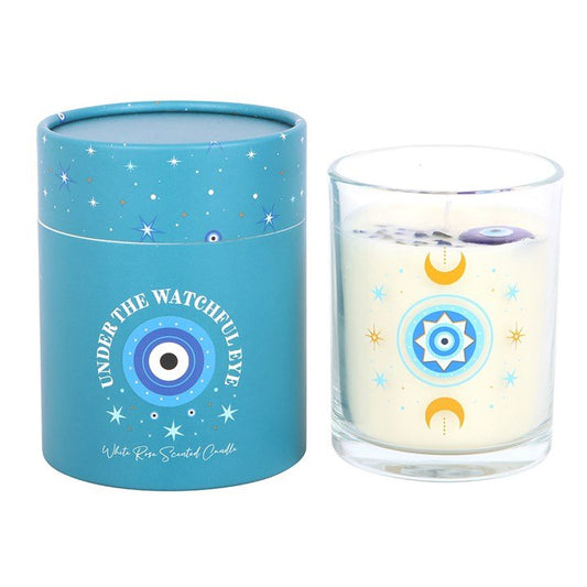 Under Watchful Eyes White Rose Candle with Crystals - Scents & Gifts UK