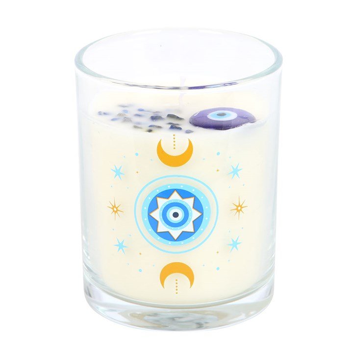 Under Watchful Eyes White Rose Candle with Crystals - Scents & Gifts UK