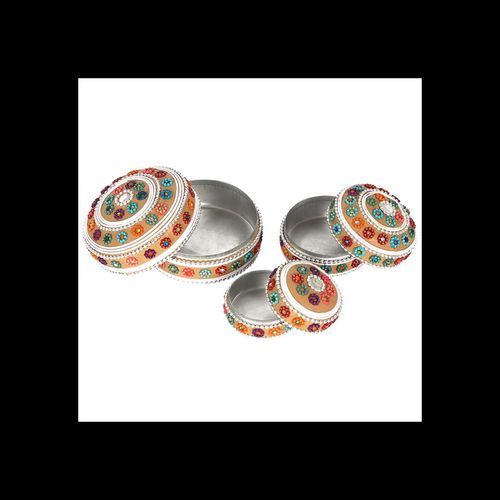 Set of 12 Cream Beaded Trinket Boxes