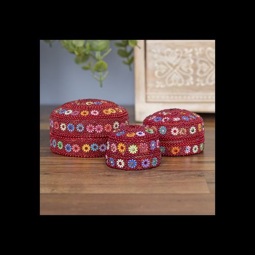 Set of 12 Red Beaded Trinket Boxes
