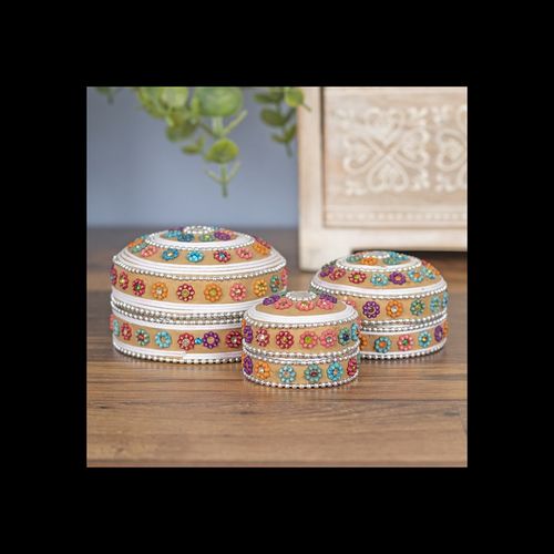 Set of 12 Cream Beaded Trinket Boxes