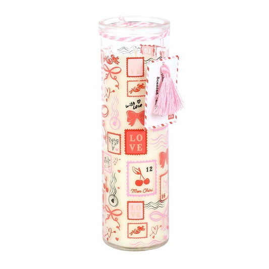Valentine Postage Stamp Print Sparkling Rose Tube Candle - Scents & Gifts UK