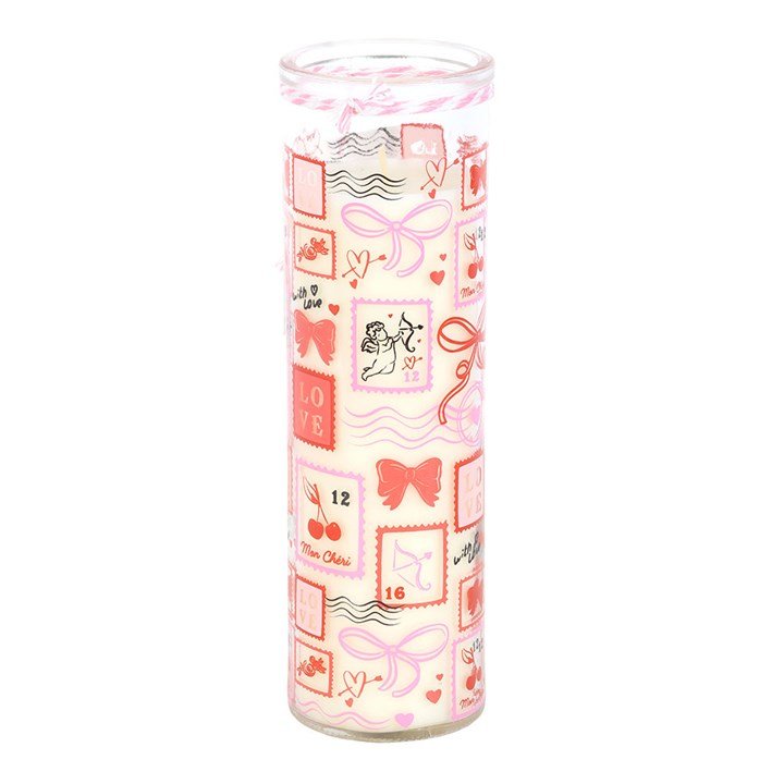 Valentine Postage Stamp Print Sparkling Rose Tube Candle - Scents & Gifts UK