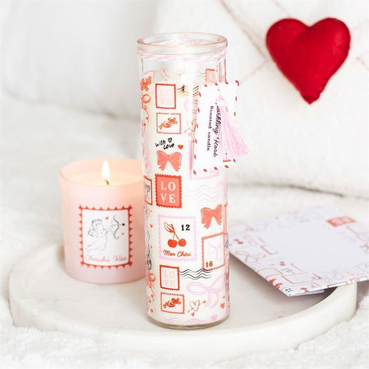 Valentine Postage Stamp Print Sparkling Rose Tube Candle - Scents & Gifts UK