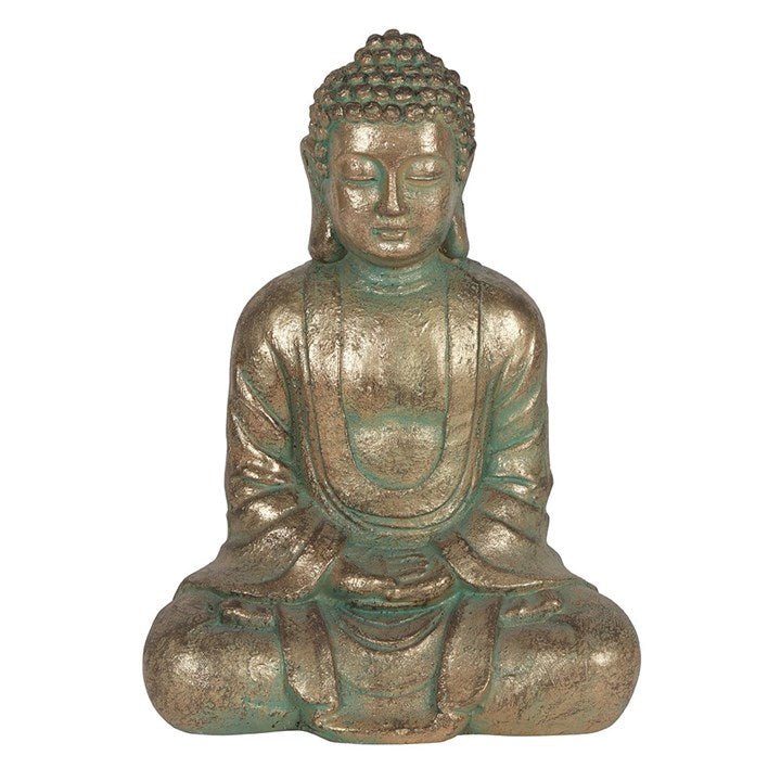 Verdigris Effect 58cm Hands In Lap Sitting Garden Buddha - Scents & Gifts UK