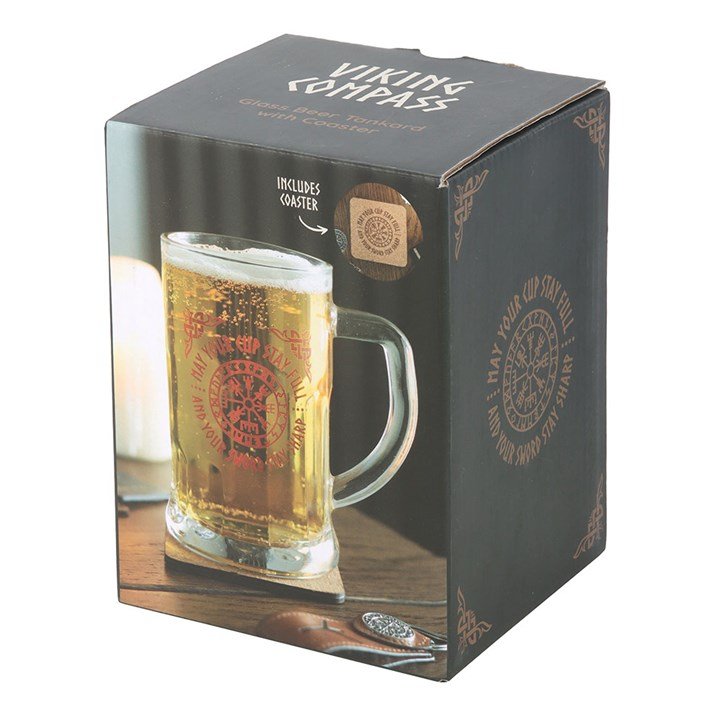 Viking Compass Glass Beer Tankard with Coaster - Scents & Gifts UK