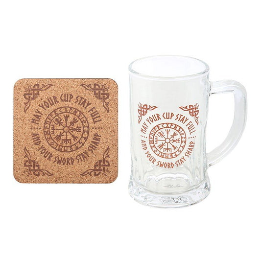Viking Compass Glass Beer Tankard with Coaster - Scents & Gifts UK
