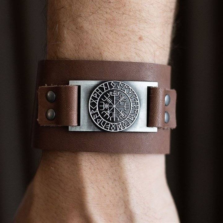 Viking Compass Leather Cuff Bracelet - Scents & Gifts UK