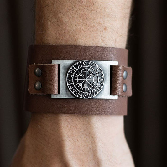 Viking Compass Leather Cuff Bracelet - Scents & Gifts UK