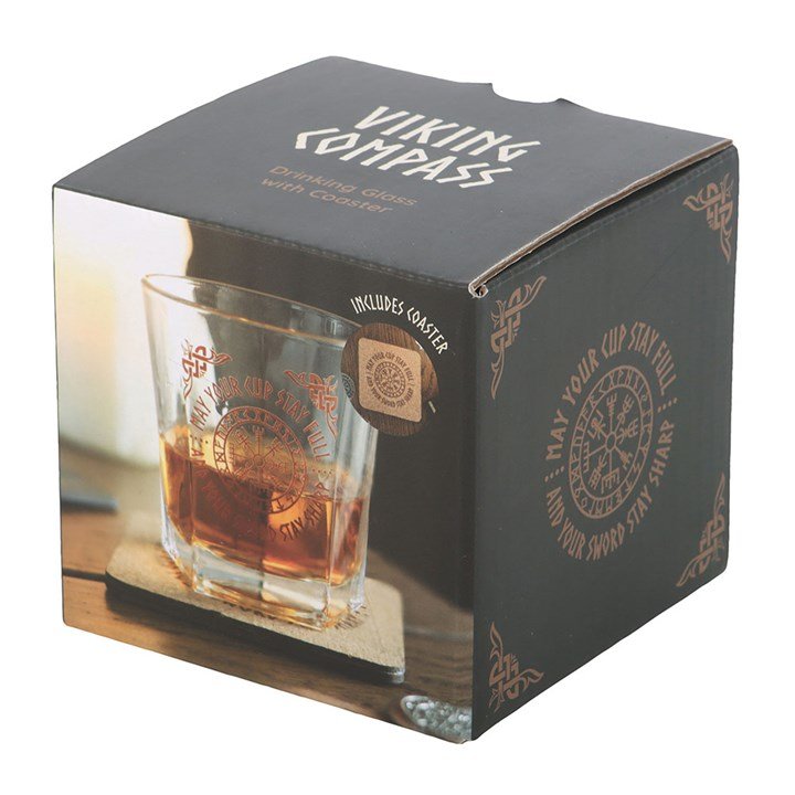 Viking Compass Lowball Drinking Glass with Coaster - Scents & Gifts UK