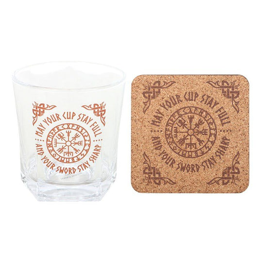 Viking Compass Lowball Drinking Glass with Coaster - Scents & Gifts UK