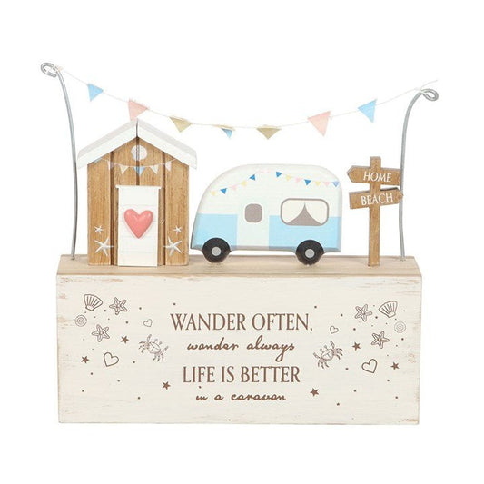 Wander Often Beach Hut Caravan Wooden Ornament - Scents & Gifts UK