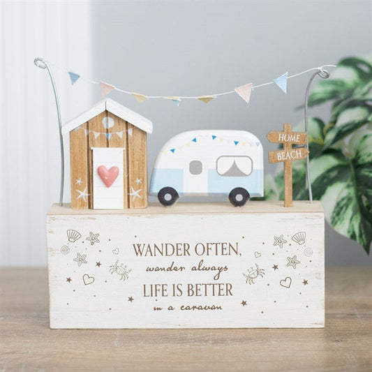 Wander Often Beach Hut Caravan Wooden Ornament - Scents & Gifts UK
