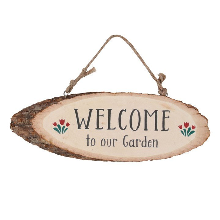 Welcome To Our Garden Wood Slice Hanging Sign - Scents & Gifts UK