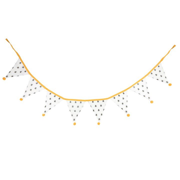 White All Over Bee Print Fabric Bunting - Scents & Gifts UK