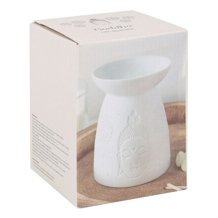 White Ceramic Buddha Face Oil Burner and Wax Warmer - Scents & Gifts UK
