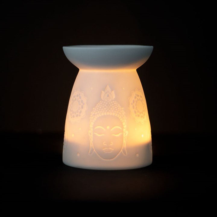 White Ceramic Buddha Face Oil Burner and Wax Warmer - Scents & Gifts UK